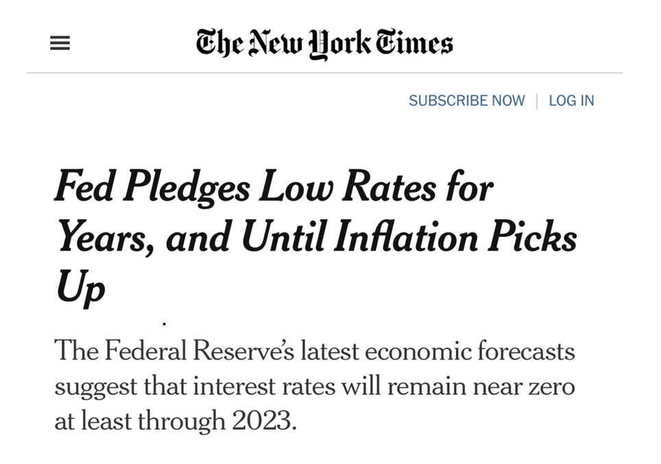New York Times Fed Pledges Low Interest Rates for Years